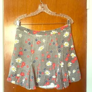 Checkered/Floral Pleated Mini Skirt w/ pockets